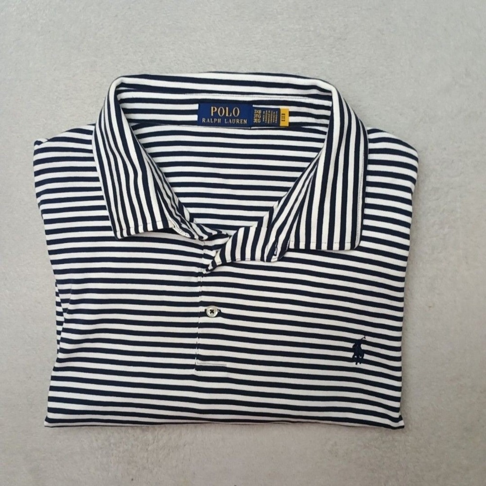 Polo Ralph Lauren Polo Shirt Mens Big 3XB Blue Striped Collared 100% Cotton